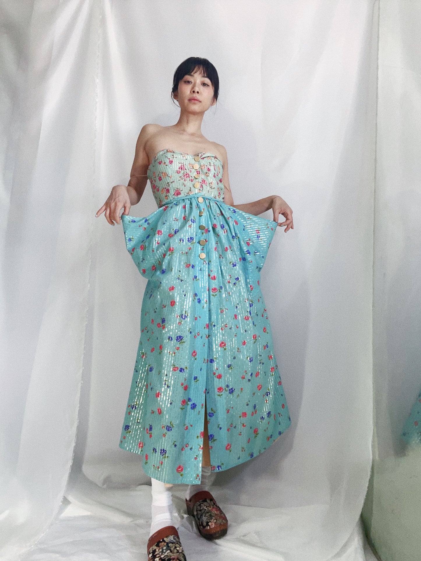 Delphine Dress in Silver and Aqua