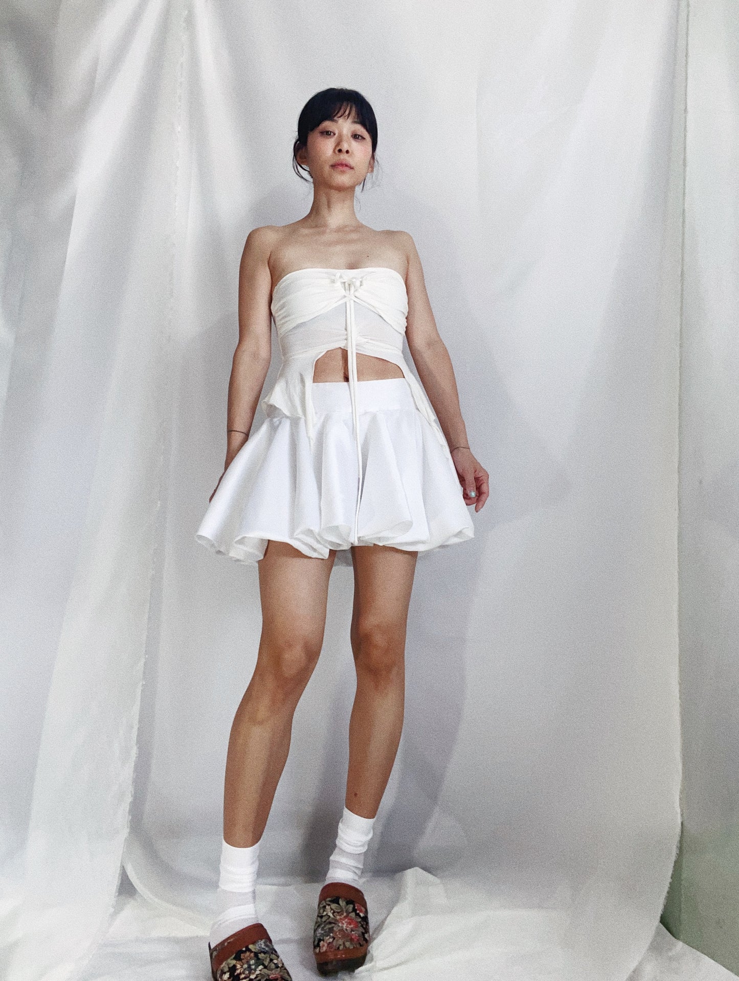 The Mini Skirt in White Sateen