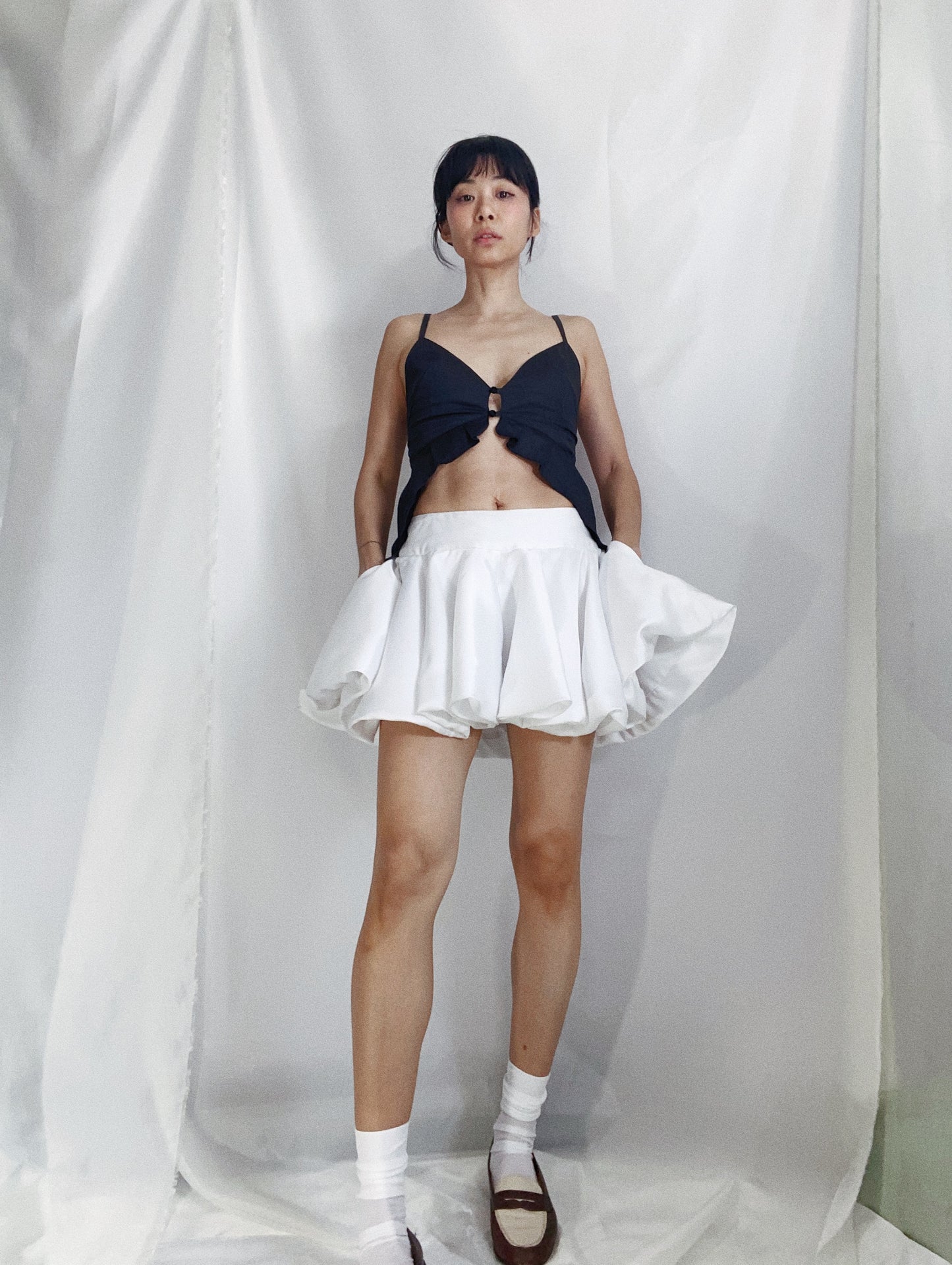 The Mini Skirt in White Sateen