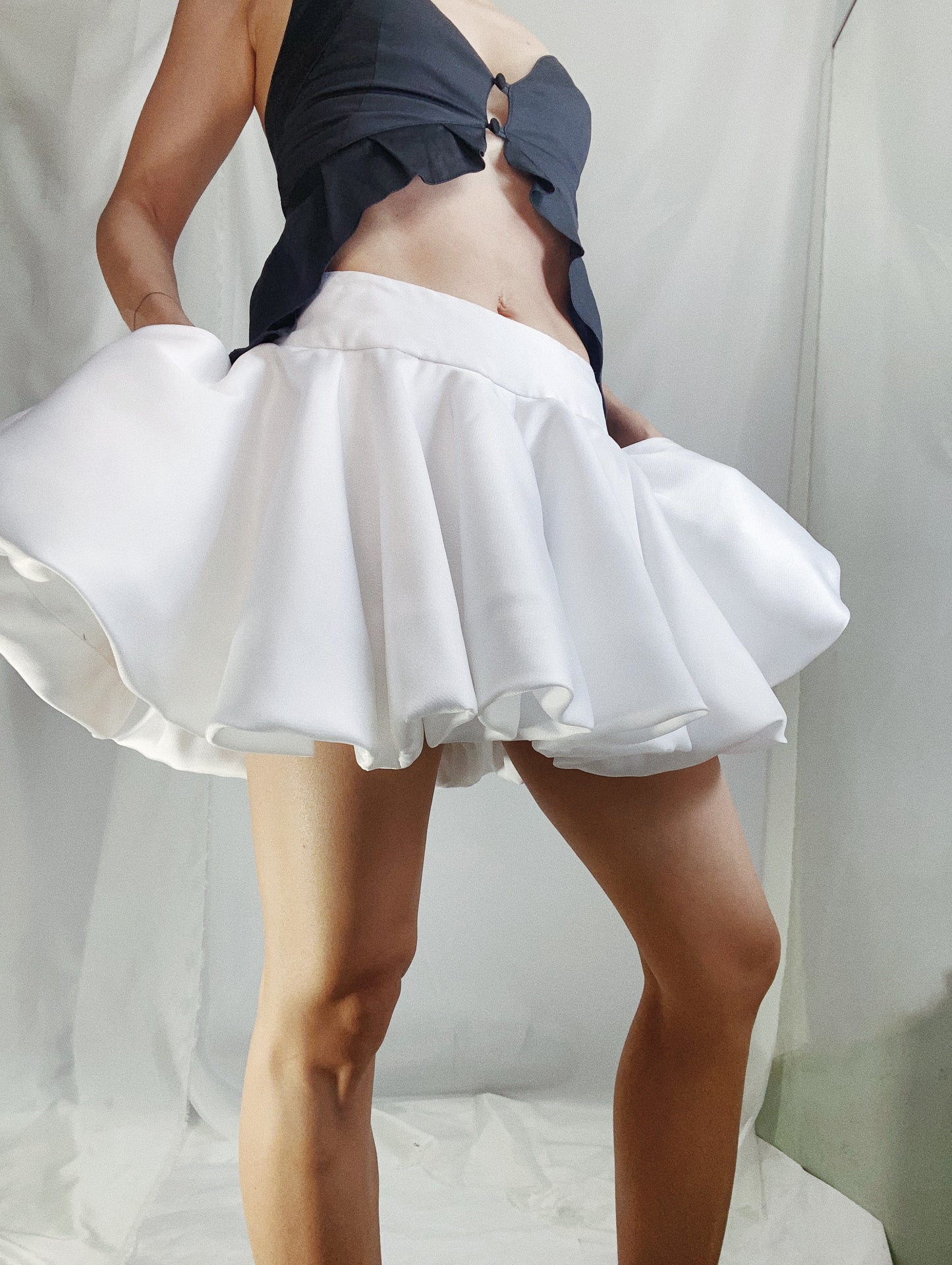 The Mini Skirt in White Sateen